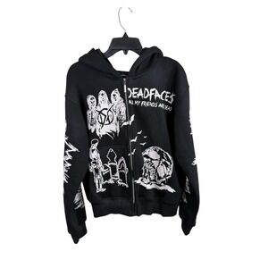 Deadfaces‎ Hoodie Mens Small Black Zip Up All My Friends Are Dead Graphic Horror